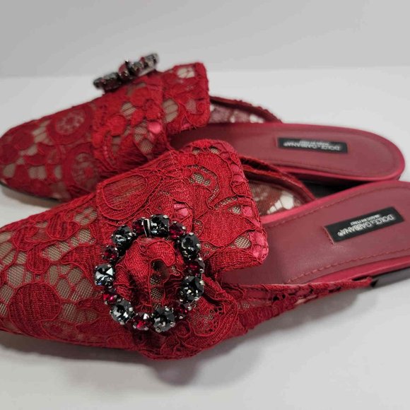Dolce &Gabbana red lace slides - Picture 6 of 8